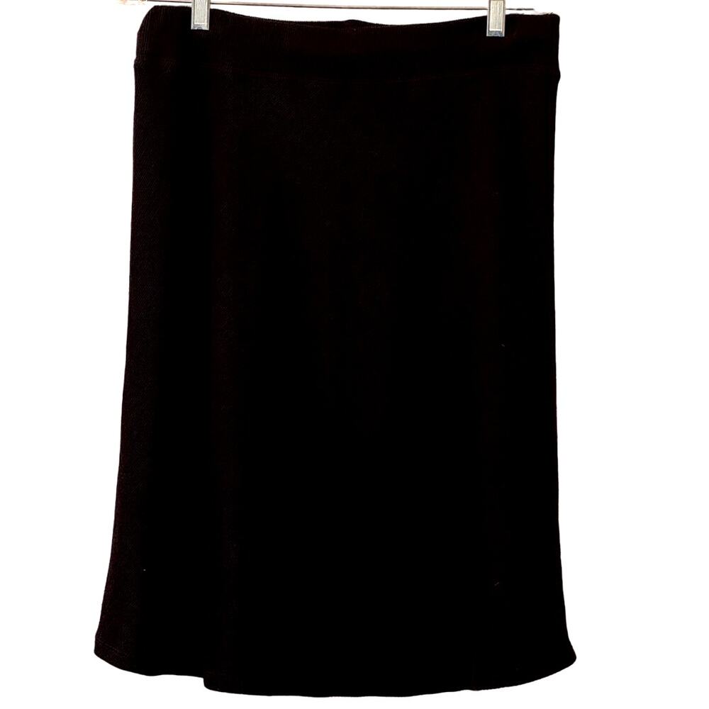 Downeast Black Ribbed Stretch Midi Skirt Stretchy Waist Band Size Large